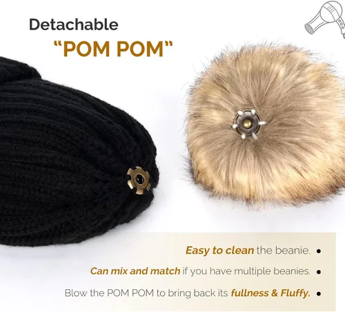 Vista 3 de FURTALK - Gorro de punto para el invierno con pompón de piel sintética, cálido, para mujeres