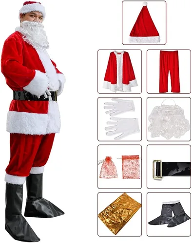 Vista 2 de KLLOUZE Christmas Santa Claus Suit Adult Mens Santa Costume Xmas Classic Flannel Cosplay Clothes Santa Fancy Suits Outfit