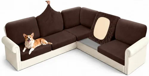 Vista 20 de Arfntevss - Fundas para sofá modular en forma de L de 5 asientos, fundas elásticas ajustadas para cojín de sofá de esquina para perros, protector