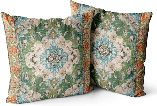 Vista 9 de Snycler Fundas de Almohada Decorativas Bohemias 16x16 pulgadas Juego de 2 Patrón de Alfombra Bohemia de Doble Cara Algodón Suave Funda de Cojín