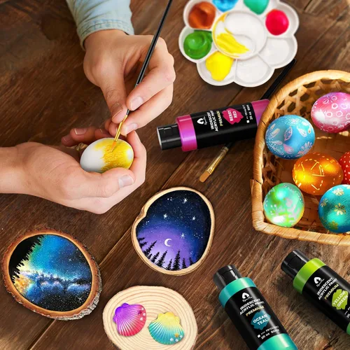 Vista 8 de Juego de pintura acrílica iridiscente de 40 piezas con 12 pinceles, 2 cuchillos y paleta, 24 colores (2 onzas/60 ml) - para adultos, artistas