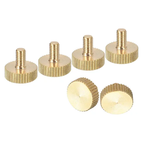 Vista 10 de uxcell Tornillos moleteados M3x4mm, 4 piezas de cabeza moleteada plana totalmente roscados, tornillos de latón para pulgar, pernos de agarre Fully