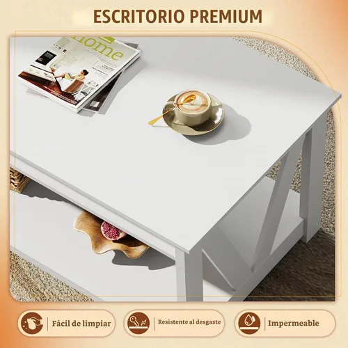 Vista 7 de WLIVE - Mesa de café con estante de almacenamiento, mesa de café granja de 39.4" con soporte en V, mesa de centro rústica de 2 niveles para sala