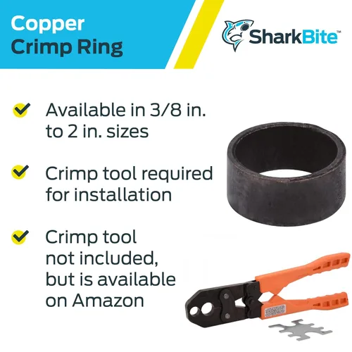 Vista 4 de SharkBite Anillos de crimpado de cobre de 1/2 pulgada, paquete de 25, tubo PEX, PE-RT, 23102CP25