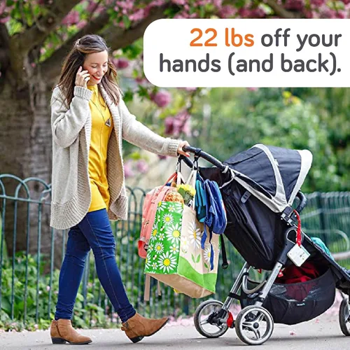 Vista 4 de Baby Uma Ganchos de cochecito para bolsas (paquete de 2) – Clips y ganchos universales para cochecito, antideslizantes con apertura con una sola