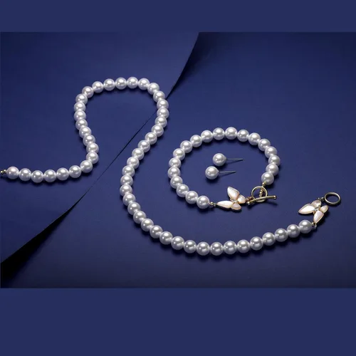 Vista 3 de la luen Pearl Necklace Set for Women,8mm Round Shell pearls Necklace Bracelet Earrings Jewelry for Mom Wife