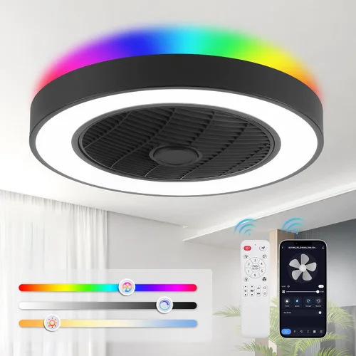 Vista 14 de LEDIARY Ventiladores de techo de perfil bajo de 20 pulgadas con luces, ventilador de techo sin aspas LED, ventilador de techo cerrado de montaje