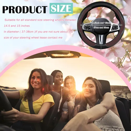 Vista 5 de SuperKaKa Funda marrón para volante de automóvil, universal, de poliuretano, bonita, transpirable, antideslizante, cómoda, protector de piel