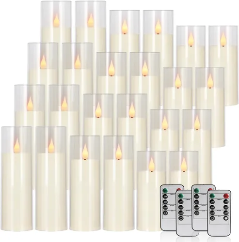 Vista 11 de fclayvts Paquete de 12 Velas de Pilar LED Sin Llama de Halloween - Funcionan con Baterías con Control Remoto y Temporizador, Luz Cálida Parpadeante