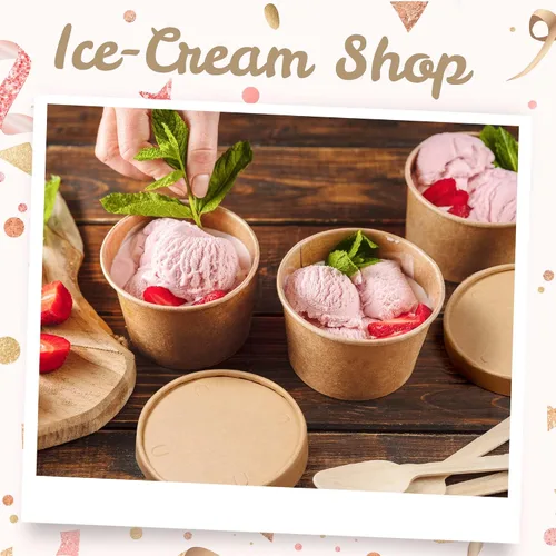 Vista 8 de MATICAN Vasos de papel para helado con tapas, paquete de 40 tazas de sopa de 9 onzas con tapas, recipientes desechables para helado, 9 onzas, marrón