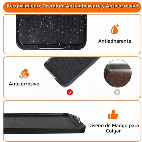 Vista 5 de Plancha plana para estufa, sartén antiadherente, parrilla superior para estufa, 14.96 x 8.66 pulgadas, funciona con Power XL, Chefman, Carl Schmidt