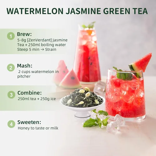 Vista 7 de ZenVerdant Té verde de jazmín de primera calidad, hojas sueltas, baja en cafeína, alto antioxidante, suave, no amargo, listo para preparación