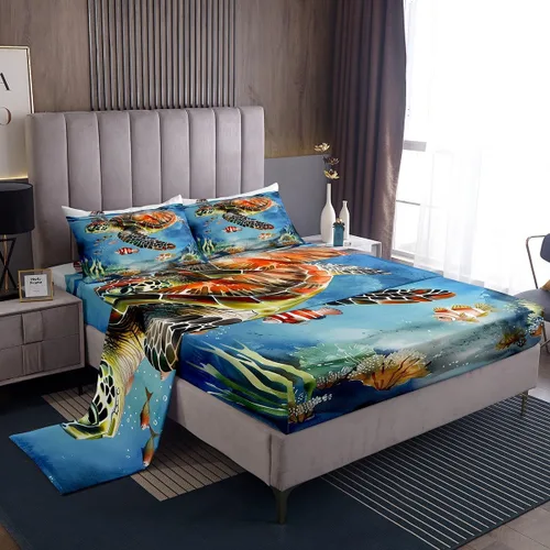 Vista 40 de Erosebridal Juego de sábanas de ballena náutica, tamaño individual, juego de ropa de cama vintage azul con ondas oceánicas para niños y niñas
