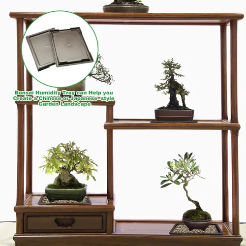 Vista 5 de 2 macetas de bonsái para goteo de humedad, bandeja cuadrada de drenaje para árboles bonsái de cactus, accesorios (negro)