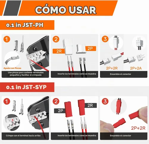 Vista 7 de JST-PH Kit de conectores de 0.079 in y JST-SYP de 0.098 in con herramienta de crimpado de trinquete AWG28-17, juego de terminales de cable de 21