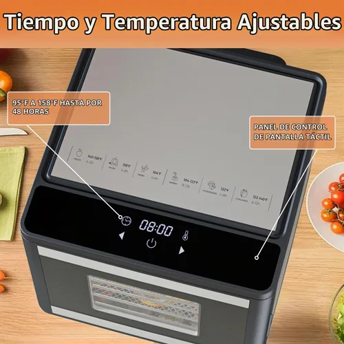 Vista 4 de Máquina deshidratadora de alimentos para carne seca TINANA Secadora de alimentos de acero inoxidable para carne - Deshidratador digital de alimentos