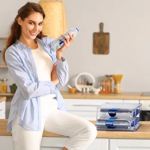 Vista 6 de Sorbus Organizador de botellas de agua para refrigerador con tapa, capacidad para 9 botellas, organizador apilable de bebidas para refrigerador