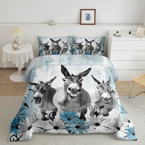 Vista 13 de Erosebridal Juego de edredón con estampado de vaca de las Highland, juego de ropa de cama de granja occidental verde azulado, decoración rústica
