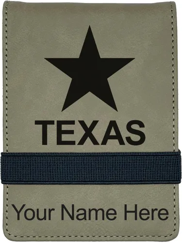 Vista 10 de LaserGram Mini bloc de notas, bandera de Texas, grabado personalizado incluido (negro con oro)