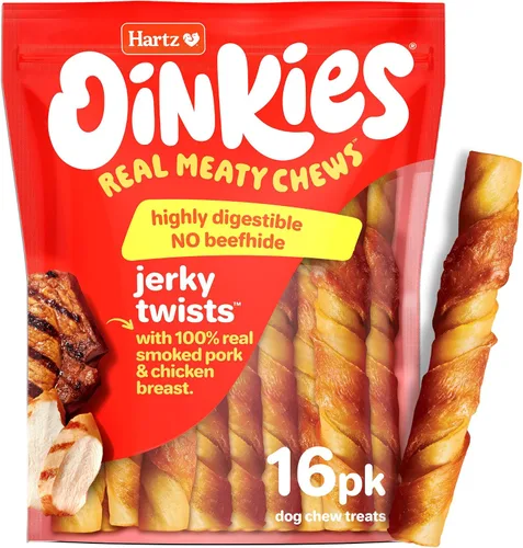 Vista 11 de Hartz Oinkies Jerky Twists con cerdo ahumado naturalmente y pechuga de pollo real, masticables para perros altamente digeribles de larga duración, 8