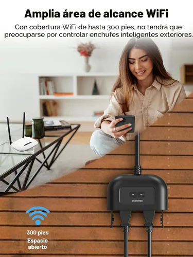 Vista 4 de EIGHTREE Enchufe inteligente para exteriores impermeable IP44, tomacorriente inteligente con 2 salidas controladas independientemente, compatible