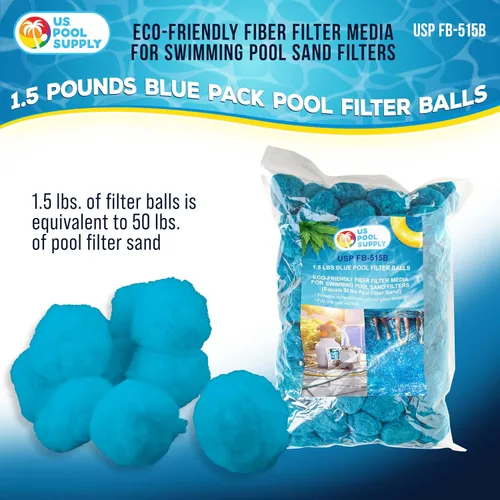 Vista 2 de U.S. Pool Supply Bolas de filtro de piscina azules de 1.5 libras para filtro de arena, medios de filtro de fibra reutilizables para filtros de arena