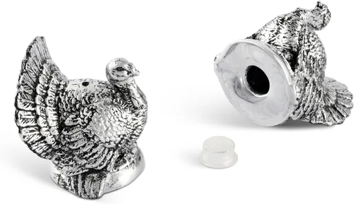 Vista 4 de Arthur Court Salero y pimentero de pavo de metal de aluminio de 2.25 pulgadas de alto, perfecto para tu mesa de Acción de Gracias