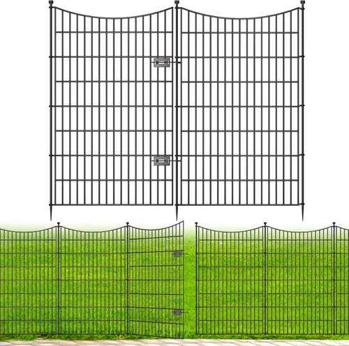 Vista 9 de 5 paneles de valla para perros sin excavación al aire libre para patio, 24 pulgadas (alto) x 10 pies (largo), valla decorativa alta de jardín