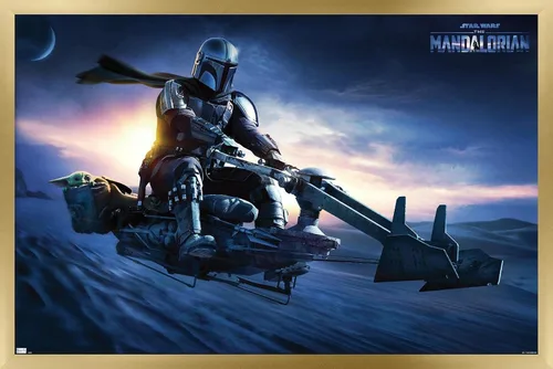 Vista 32 de Star Wars: The Mandalorian - Póster de pared Grogu Sunset Speeder, 34 pulgadas de largo x 22.4 W, versión premium sin marco