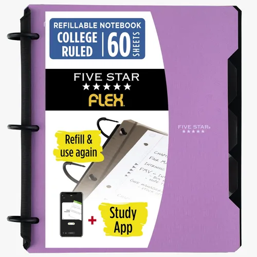 Vista 19 de Five Star Flex - Cuaderno recargable + aplicación de estudio, papel rayado universitario y carpeta de anillos TechLock de 1 pulgada con bolsillos