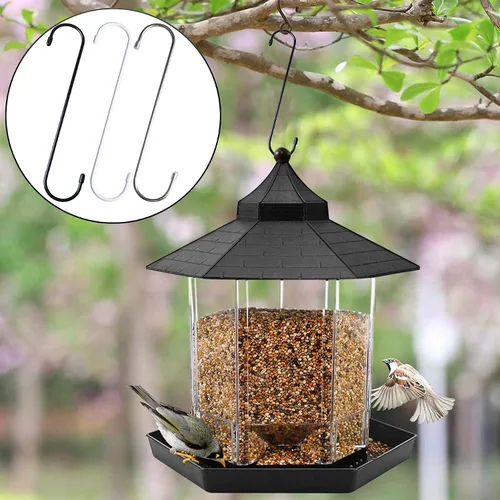 Vista 3 de YourGift Paquete de 6 ganchos en S extralargos y resistentes de 10 pulgadas para plantas colgantes, armario, flores, canastas, jardín, patio, Negro