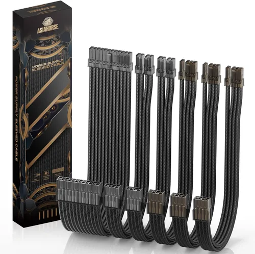 Vista 15 de Asiahorse Cable con funda de fuente de alimentación para cable de extensión de fuente de alimentación, kit de cable de extensión 1x24-PIN/2x8-PORT