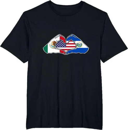 Vista 44 de Corazón manos México, El Salvador y Estados Unidos. Camiseta, Negro