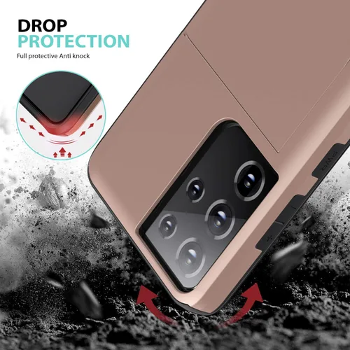 Vista 4 de ZUSLAB Funda tipo cartera compatible con Samsung Galaxy S21 Ultra 5G, con tarjetero y a prueba de golpes, antiarañazos, compatible con Samsung Oro