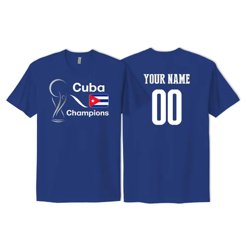 Vista 3 de Cuba National Soccer Team T-shirt with football flag design print for male and female adults and kids customizable with number and name