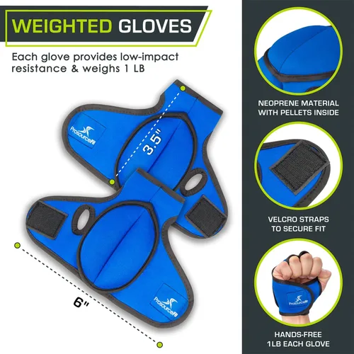 Vista 2 de ProsourceFit Guantes con peso, par de guantes muy resistentes de 2 lb. de neopreno para ejercicios de modelado y aeróbicos