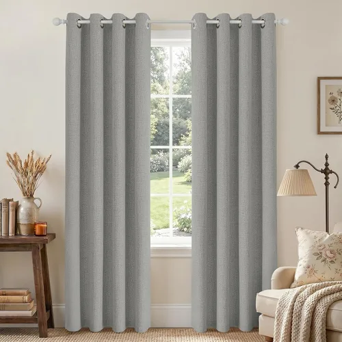 Vista 16 de Joydeco Cortinas negras 100% opacas para dormitorio, oscurecimiento de habitación, aislamiento térmico, cortinas cortas texturizadas con ojales