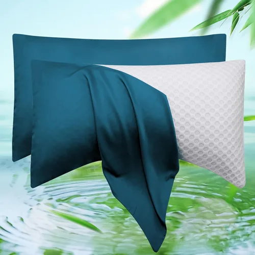 Vista 19 de Funda de almohada curvada para dormir de lado refrescante, tamaño Queen, 1 paquete de 20 x 30 pulgadas, color azul aguamarina Rayon Derived from