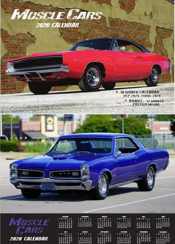 Vista 6 de Calendario de pared 2026 de MUSCLE CARS, de 16 meses, con póster, clásicos autos americanos de alto rendimiento vintage, retro, EE. UU