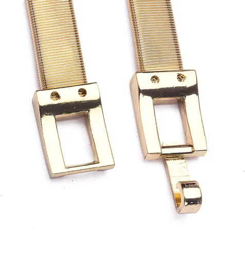 Vista 7 de Tanpie Cinturón ajustado para mujer, con cadena elástica de metal, dorado y plateado, Oro, plata