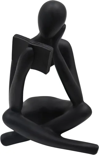 Vista 18 de Estatua de mujer de lectura, esculturas de pensador, adorno de arte abstracto, decoración de figura estética moderna, adecuada para el hogar, sala