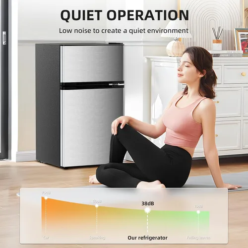 Vista 7 de Antarctic Star - Refrigerador compacto con congelador, mini refrigerador de 2 puertas, estante ajustable, termostato ajustable, para dormitorio