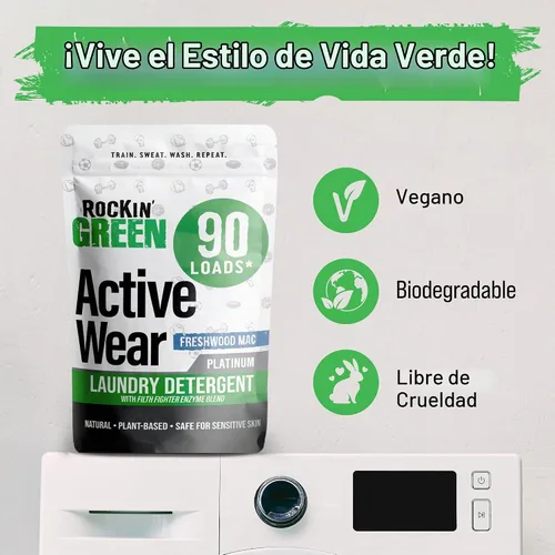 Vista 7 de Detergente para ropa Rockin' Green, Detergente en polvo para ropa a base de plantas, Detergente para ropa totalmente natural, Combate el olor vegano