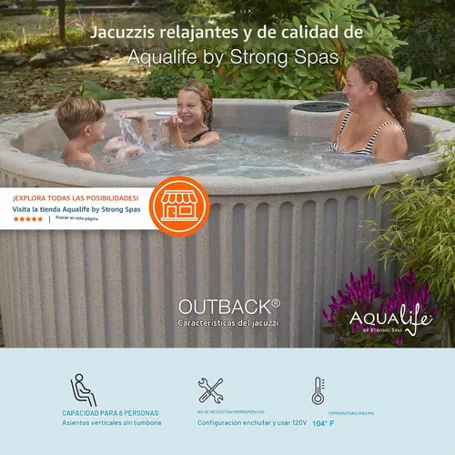 Vista 3 de Outback - Bañera de hidromasaje, se adapta a 6 personas, compatible con salida estándar, 20 chorros de masaje, cubierta incluida, Aqualife by Strong