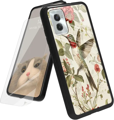 Vista 125 de Funda para Motorola Moto G Play 4G 2024 con protector de pantalla, parte trasera de vidrio templado + funda de silicona suave TPU absorción