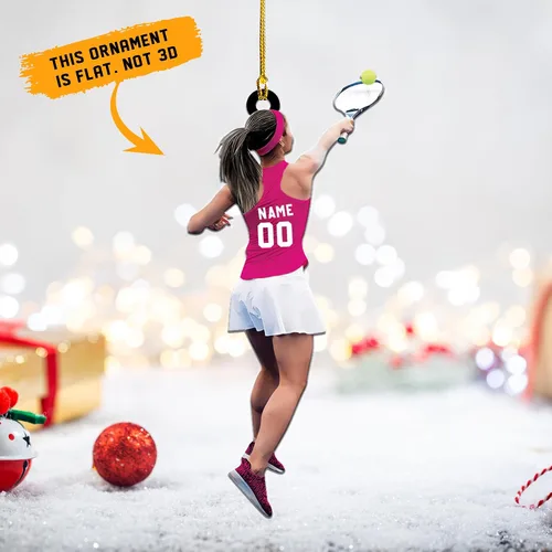 Vista 2 de Adorno plano acrílico personalizado para niña, jugador de tenis, regalo para amantes del tenis, jugador de tenis, adorno de Navidad para árbol de Tn1
