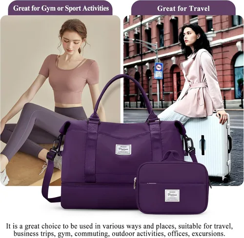 Vista 7 de Weekender Bags for Women, Personal Item Travel Bag with Shoes Compartment,Overnight Travel Duffel Bag with Wet Pocket and Separate Toiletry Bag,Gym