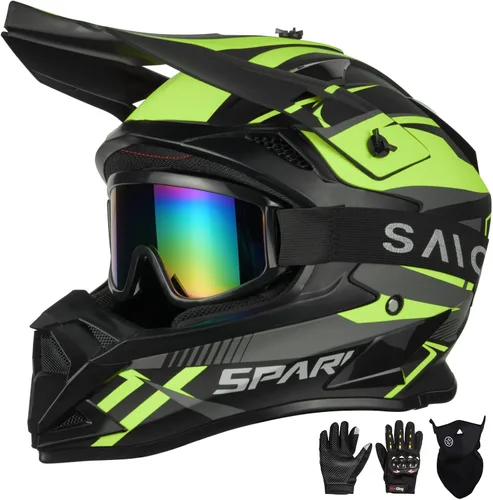 Vista 9 de Casco de motocross para adultos ATV para moto de tierra todo terreno de cara completa con gafas, guantes y máscara, aprobado por el DOT