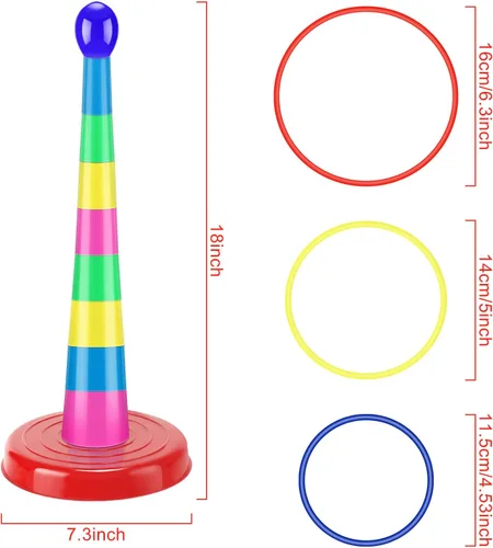 Vista 3 de Zubebe 18 Inch Plastic Ring Toss Game for Kids Colorful Tossing and Active Play Set Travel Ring Toss Quoits Toy Portable Carnival Games Indoor