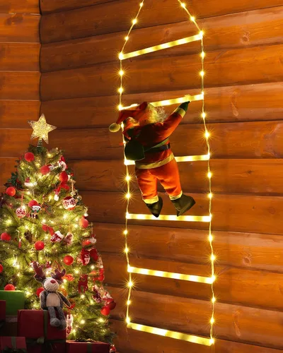 Vista 18 de Luces LED de escalera para decoraciones navideñas de 10 pies con Papá Noel
